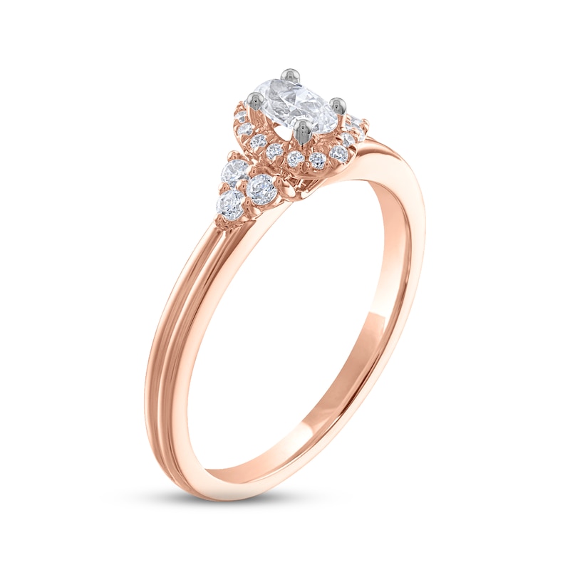 Diamond Halo Engagement Ring 3/8 ct tw Oval & Round-cut Rose Gold Plated