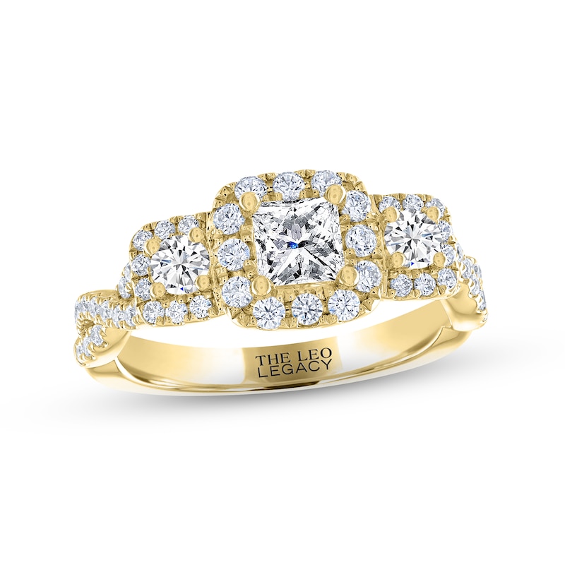 THE LEO Legacy Lab-Created Diamond Princess & Round-Cut Three-Stone Engagement Ring 1 ct tw Yellow Gold Plated