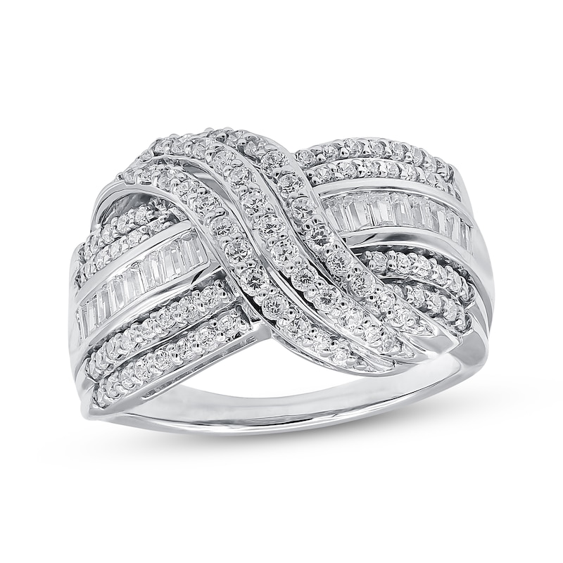 Diamond Fashion Ring 1 ct tw Round/Baguette White Gold Plated