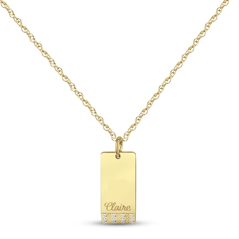 Diamond Name Dog Tag Necklace Yellow Gold Plated 18"