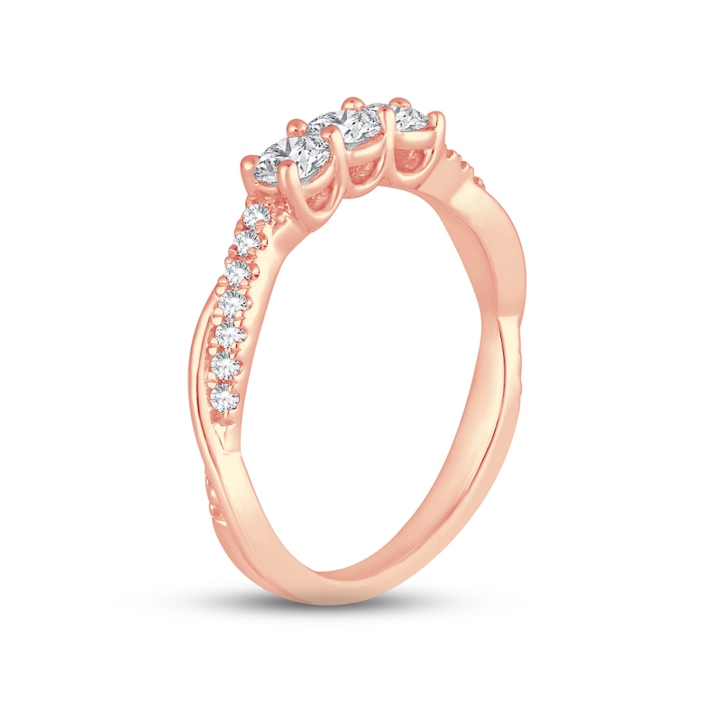 Diamond Three-Stone Anniversary Ring 1/2 ct tw Round-cut Rose Gold Plated