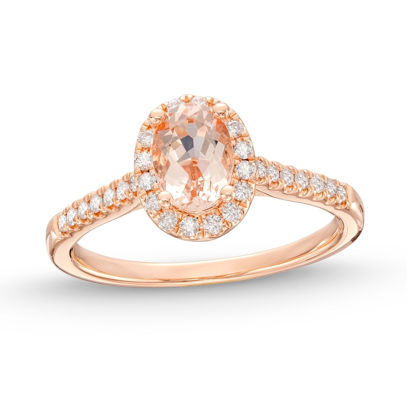 Oval Morganite Engagement Ring 1/4 ct tw Diamonds Rose Gold Plated