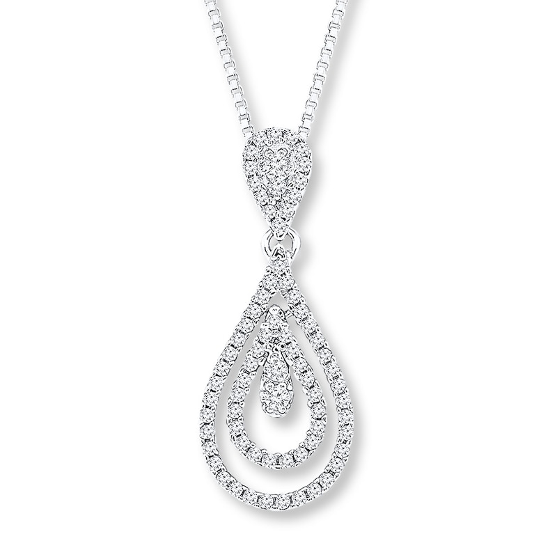 Diamond Teardrop Necklace 1/2 ct tw Round-cut White Gold Plated 18"