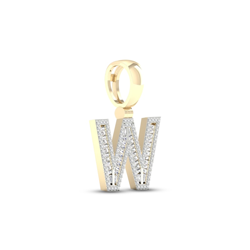 Diamond W Initial Charm 5/8 ct tw Baguette & Round-cut Yellow Gold Plated