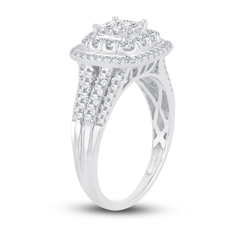 Diamond Engagement Ring 7/8 ct tw Princess & Round-Cut White Gold Plated