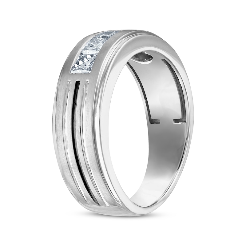Men's Square-Cut Diamond Three-Stone Striped Wedding Band 3/4 ct tw White Gold Plated
