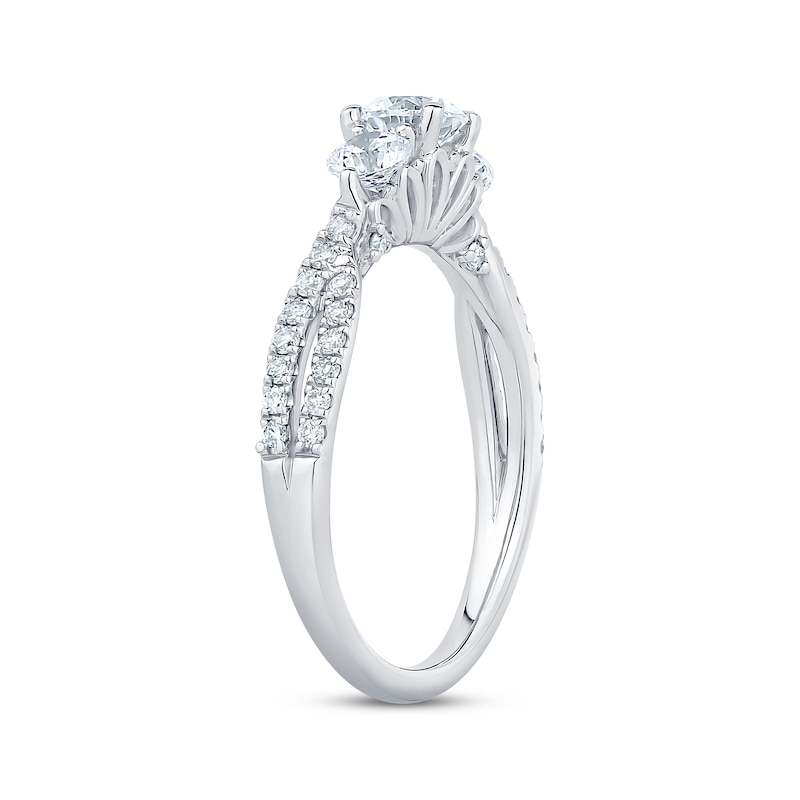 Round Cut Diamond Three-Stone Engagement Ring 1 ct tw White Gold Plated