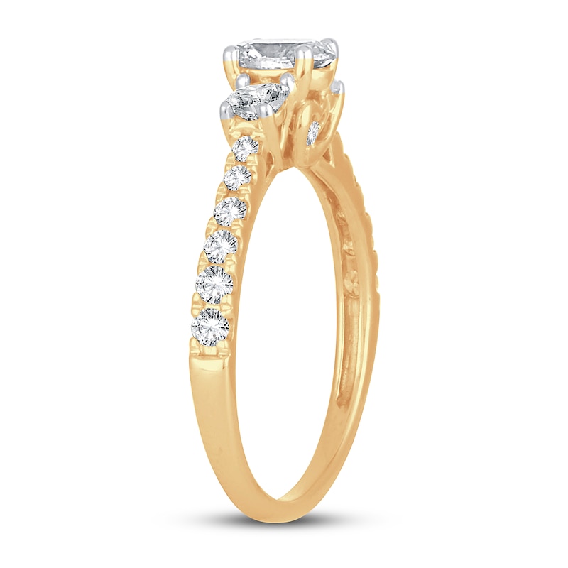 3-Stone Diamond Engagement Ring 1 ct tw Oval & Round Yellow Gold Plated
