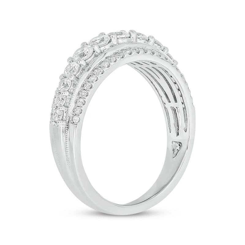 Round-Cut Diamond Three-Row Anniversary Band 1 ct tw White Gold Plated