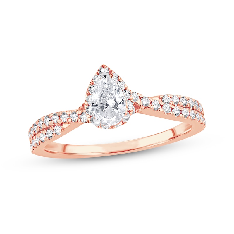 Diamond Engagement Ring 3/4 ct tw Pear & Round Rose Gold Plated
