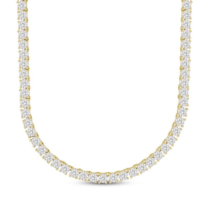 Men's Diamond Tennis Necklace 3-1/4 ct tw Yellow Gold Plated 22"