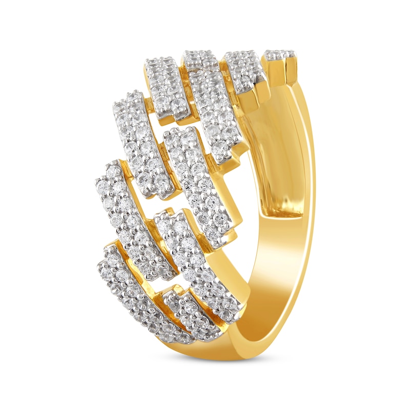 Men's Diamond Diagonal Curb Ring 1 ct tw Yellow Gold Plated