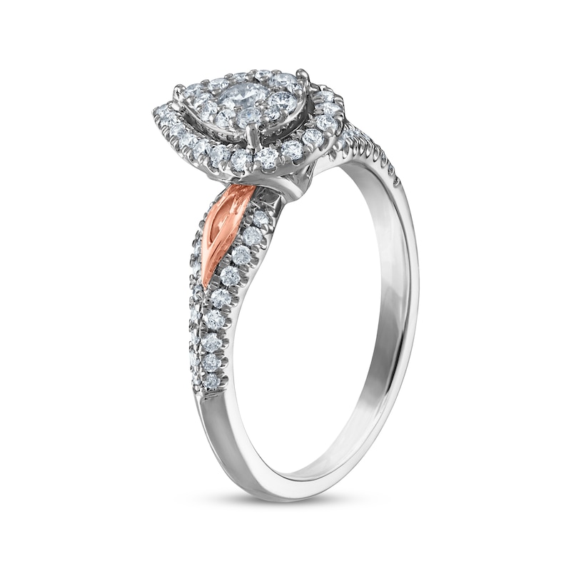 Multi-Diamond Center Pear Frame Engagement Ring 1/2 ct tw Two-Tone Gold Plated