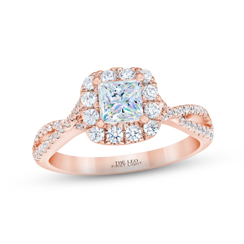 THE LEO First Light Diamond Princess-Cut Engagement Ring 1-1/8 ct tw Rose Gold Plated