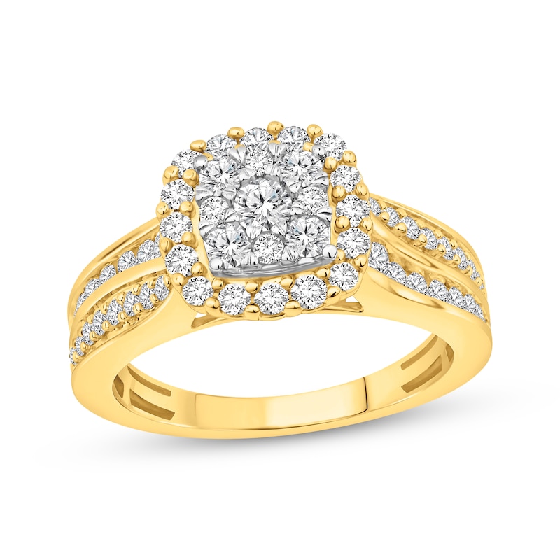 Multi-Diamond Center Engagement Ring 1 ct tw Round-cut Two-Tone Gold Plated