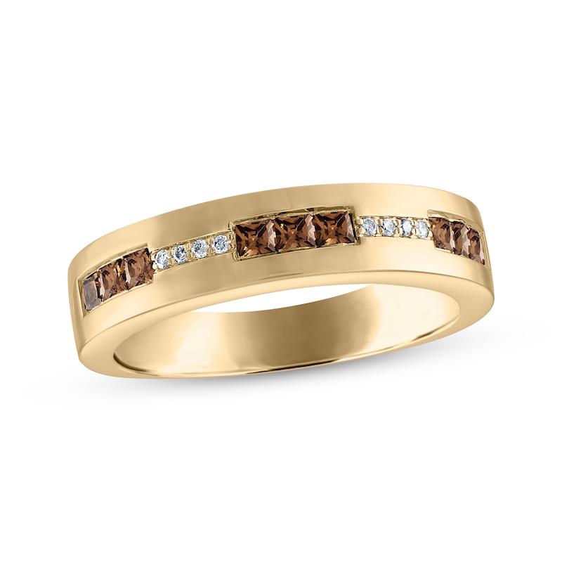 Men’s Square-Cut Brown & White Diamond Wedding Band 3/4 ct tw Yellow Gold Plated