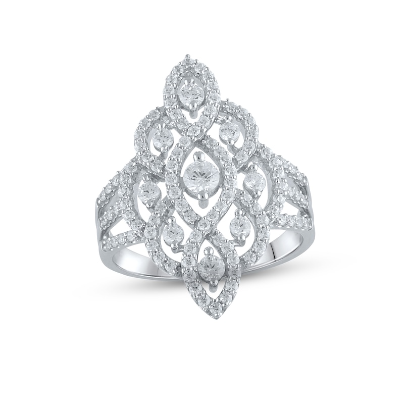 Diamond Lace Ring 1 ct tw Round-cut White Gold Plated