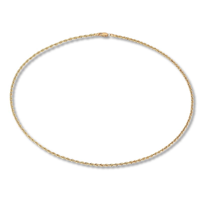 Solid Rope Chain Necklace Yellow Gold Plated 24"