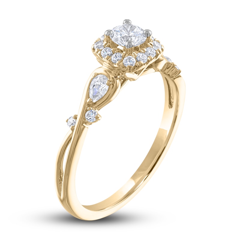 Diamond Engagement Ring 1/2 ct tw Round & Pear-Shaped Yellow Gold Plated