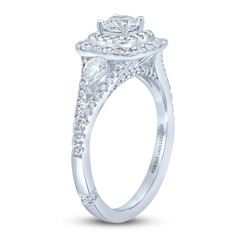 Monique Lhuillier Bliss Diamond Engagement Ring 1-1/6 ct tw Round & Pear-shaped White Gold Plated