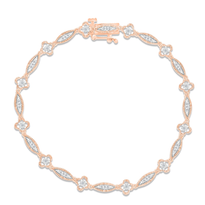 Diamond Milgrain Bracelet 1/4 ct tw Round-cut Rose Gold Plated 7.25"