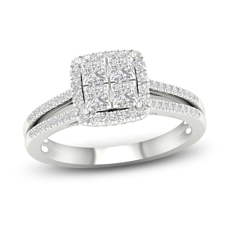 Multi-Diamond Engagement Ring 1 ct tw Princess & Round-cut White Gold Plated