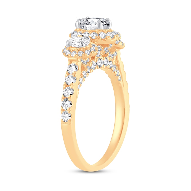 Three Stone Diamond Engagement Ring 1-3/4 ct tw Oval & Round Yellow Gold Plated
