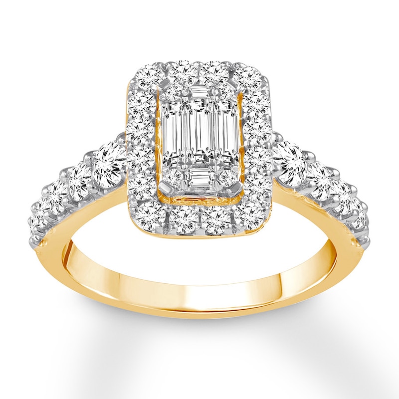 Diamond Engagement Ring 1 ct tw Baguette/Round Yellow Gold Plated
