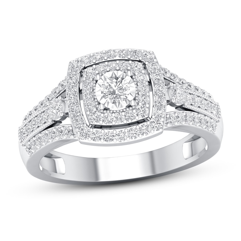 Diamond Engagement Ring 3/8 ct tw Round-cut White Gold Plated