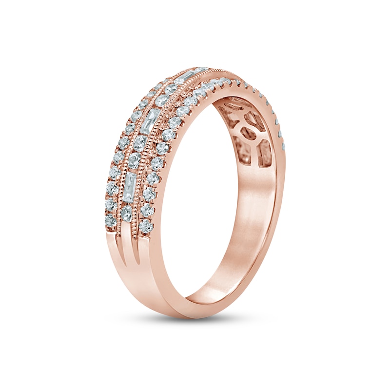 Diamond Anniversary Ring 5/8 ct tw Round & Baguette-cut Rose Gold Plated