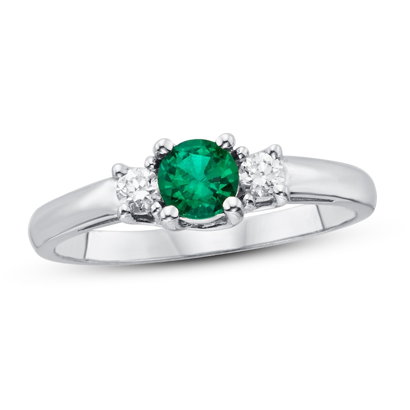 Certified Emerald & Diamond Ring 1/8 ct tw White Gold Plated