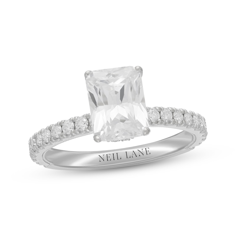 Neil Lane Diamond Engagement Ring 2-3/8 ct tw Radiant & Round White Gold Plated