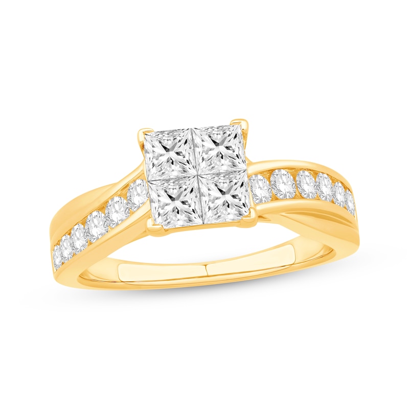 Princess-Cut Quad Diamond Engagement Ring 1-1/2 ct tw Yellow Gold Plated