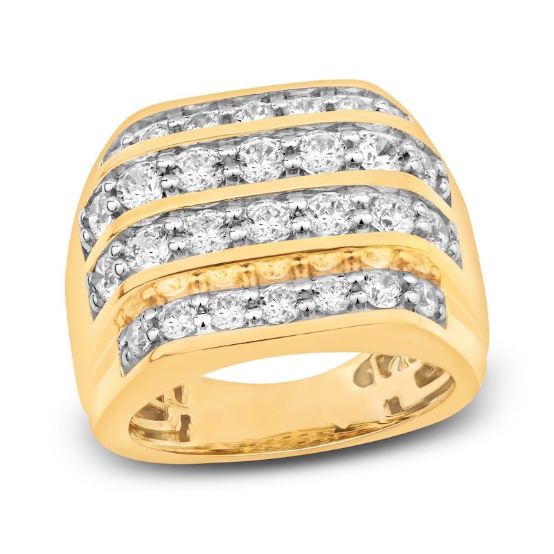 Men's Diamond Four-Row Ring 3 ct tw Round-cut Yellow Gold Plated