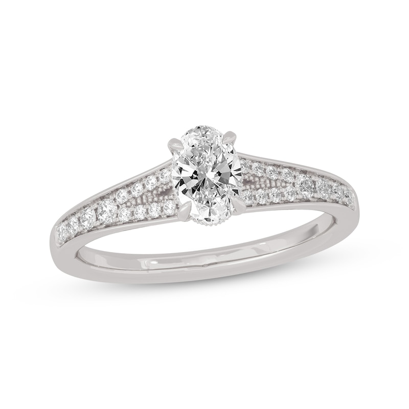 Oval & Round-Cut Split-Shank Engagement Ring 3/4 ct tw White Gold Plated