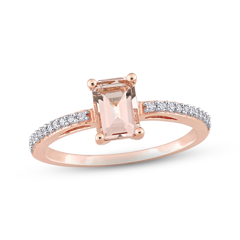 Morganite & Diamond Engagement Ring 1/10 ct tw Emerald & Round-cut Rose Gold Plated