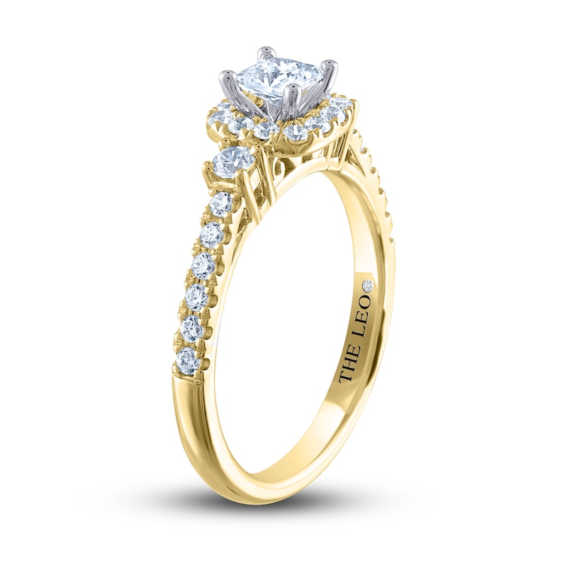 THE LEO Diamond Engagement Ring 3/4 ct tw Princess/Round Yellow Gold Plated