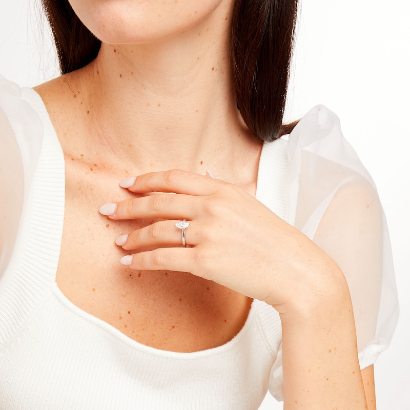 Diamond Solitaire Ring 1 carat Marquise White Gold Plated