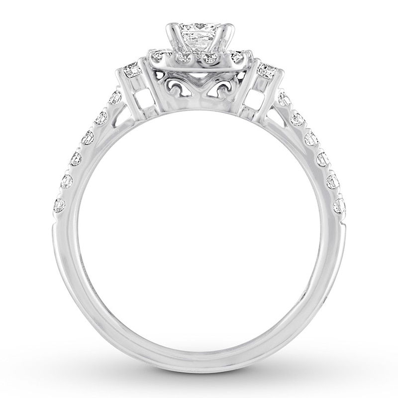 THE LEO Diamond Engagement Ring 3/4 ct tw Princess & Round-cut White Gold Plated