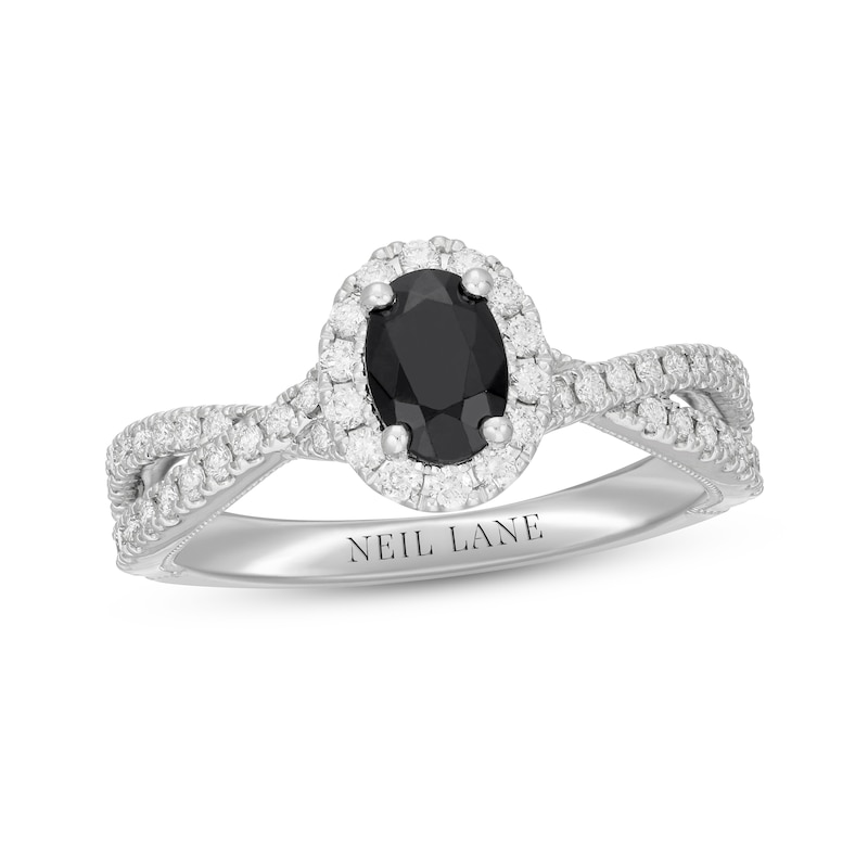 Neil Lane Black & White Diamond Engagement Ring 1-1/8 ct tw Oval & Round-cut White Gold Plated