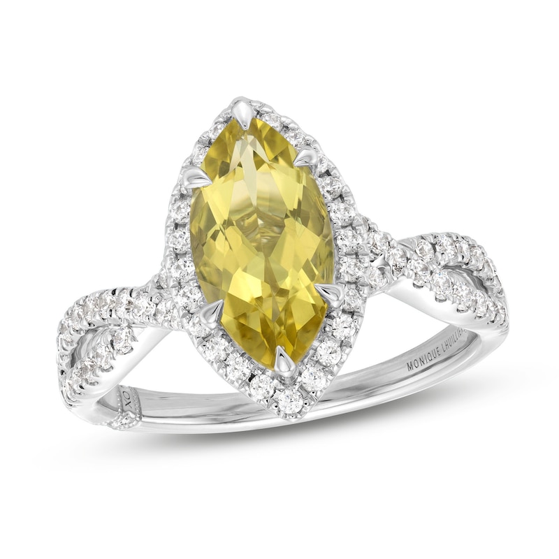 Monique Lhuillier Bliss Marquise-Cut Yellow Quartz & Diamond Engagement Ring 1/2 ct tw White Gold Plated