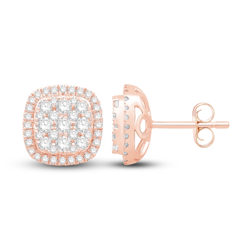 Diamond Cushion Earrings 1 ct tw Round-cut Rose Gold Plated