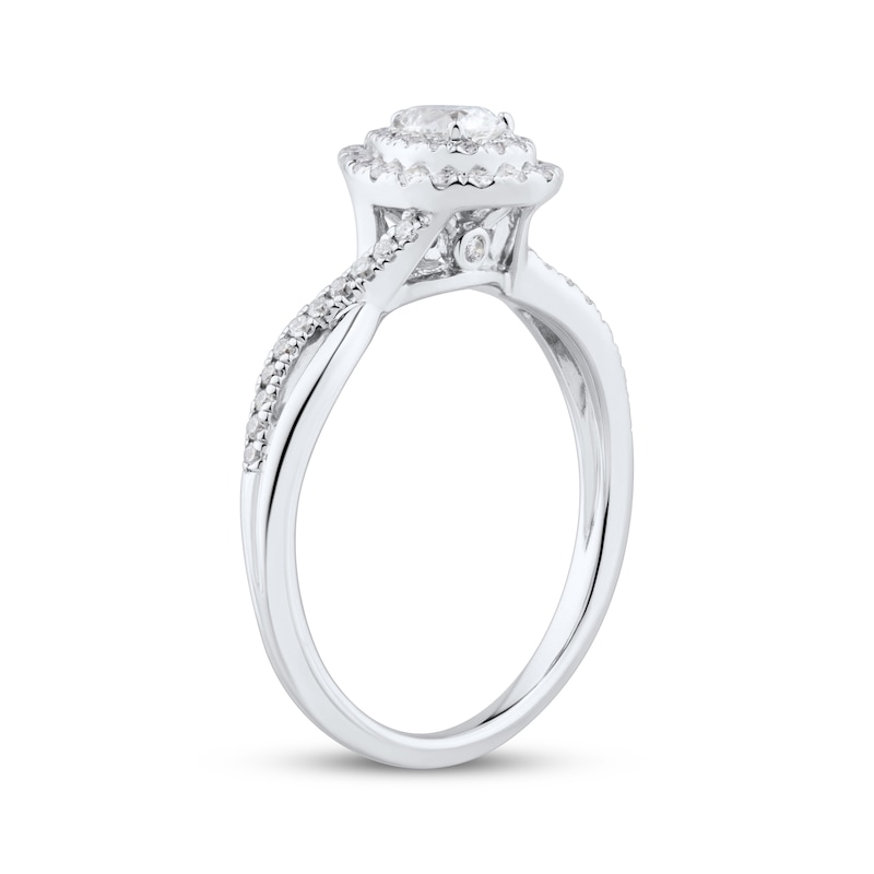 Diamond Engagement Ring 1/2 ct tw Pear & Round White Gold Plated