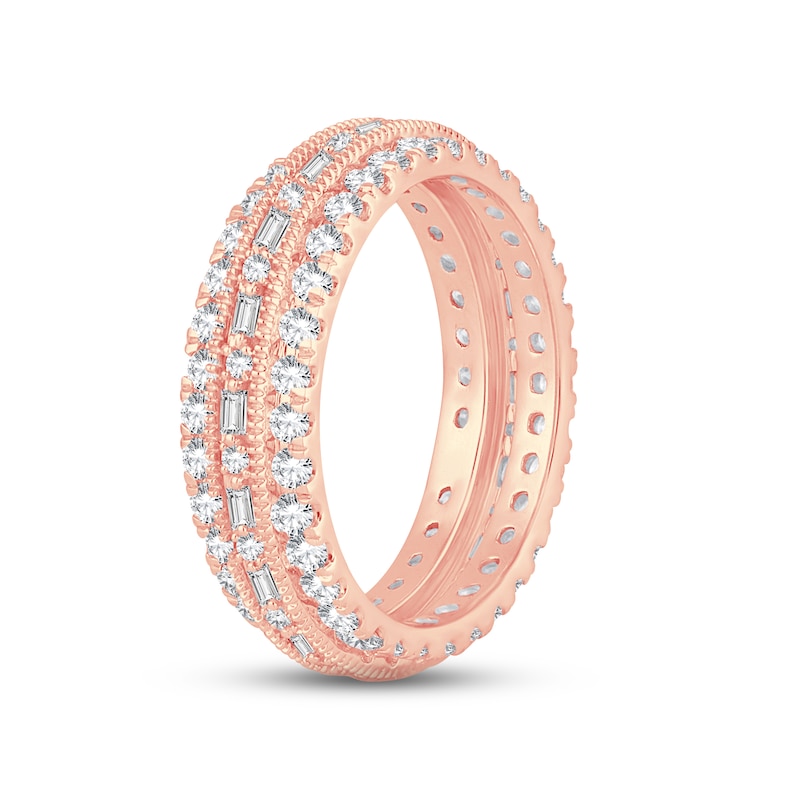 Diamond Eternity Anniversary Ring 1-1/2 ct tw Round & Baguette-cut Rose Gold Plated