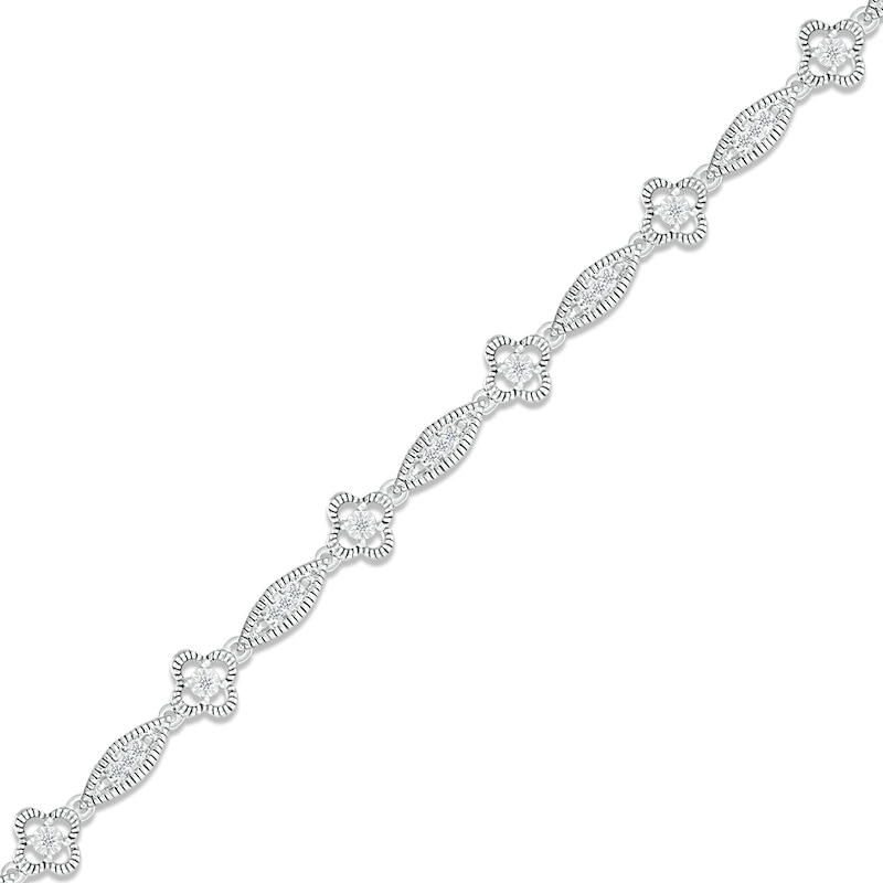 Diamond Milgrain Bracelet 1/4 ct tw Round-cut White Gold Plated 7.25"