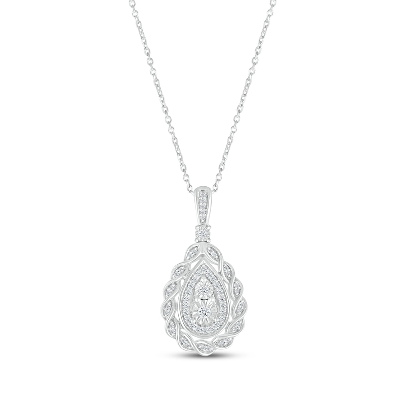 Diamond Teardrop Twist Necklace 1/4 ct tw Round-cut White Gold Plated 18"