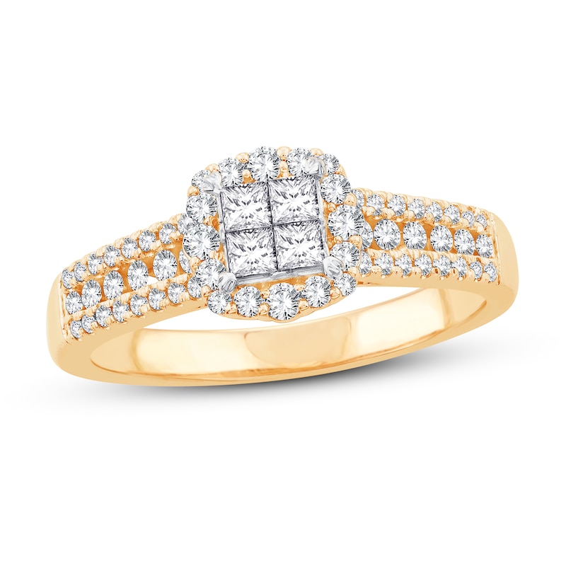 Diamond Engagement Ring 5/8 ct tw Princess & Round Yellow Gold Plated