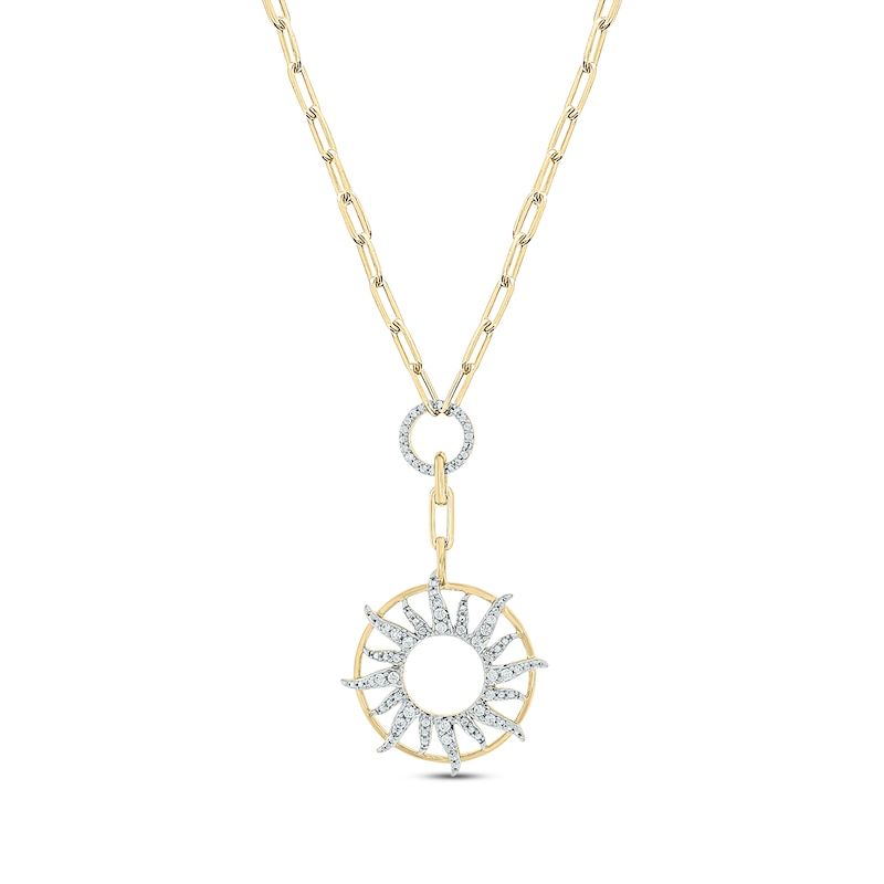 Round-Cut Diamond Sunburst Disc Paperclip Chain Y-Drop Necklace 1/4 ct tw Yellow Gold Plated 18”