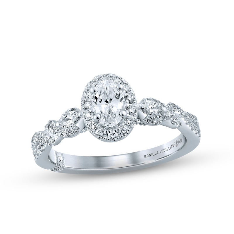 Monique Lhuillier Bliss Diamond Engagement Ring 7/8 ct tw Oval, Marquise & Round-cut White Gold Plated