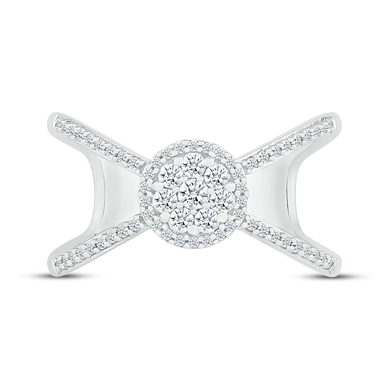 Round-Cut Multi-Diamond Center Orbit Ring 1/3 ct tw White Gold Plated